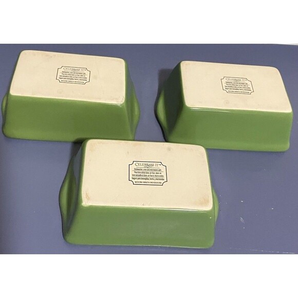 3 "Celebrate It "Ceramic Bakeware Dishes Loaf Pans Autumn Green Decor Holiday - Picture 8 of 13